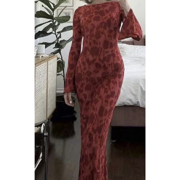 Realisation Par XL The Gia Maxi Dress Havana Red 100% Silk - Picture 12 of 16